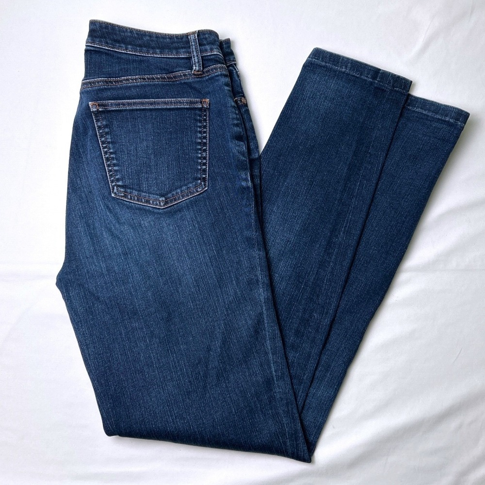 Tribal Jeans Womens Audrey Straight Leg Raw Hem Jeans Size 6 Dark Indigo Stretch